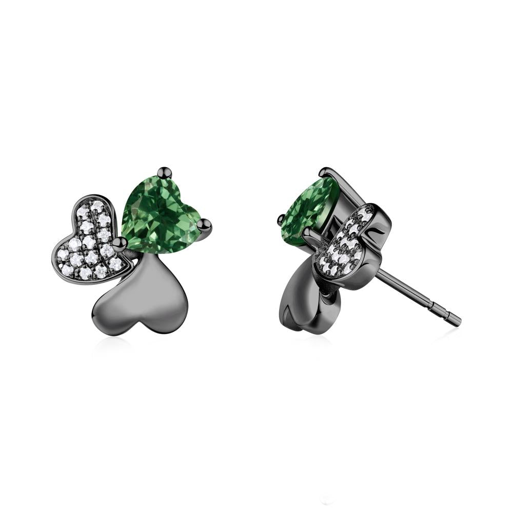 Green Sapphire Heart Shape Shamrock Earrings - LUO Jewelry #metal_black finish sterling silver