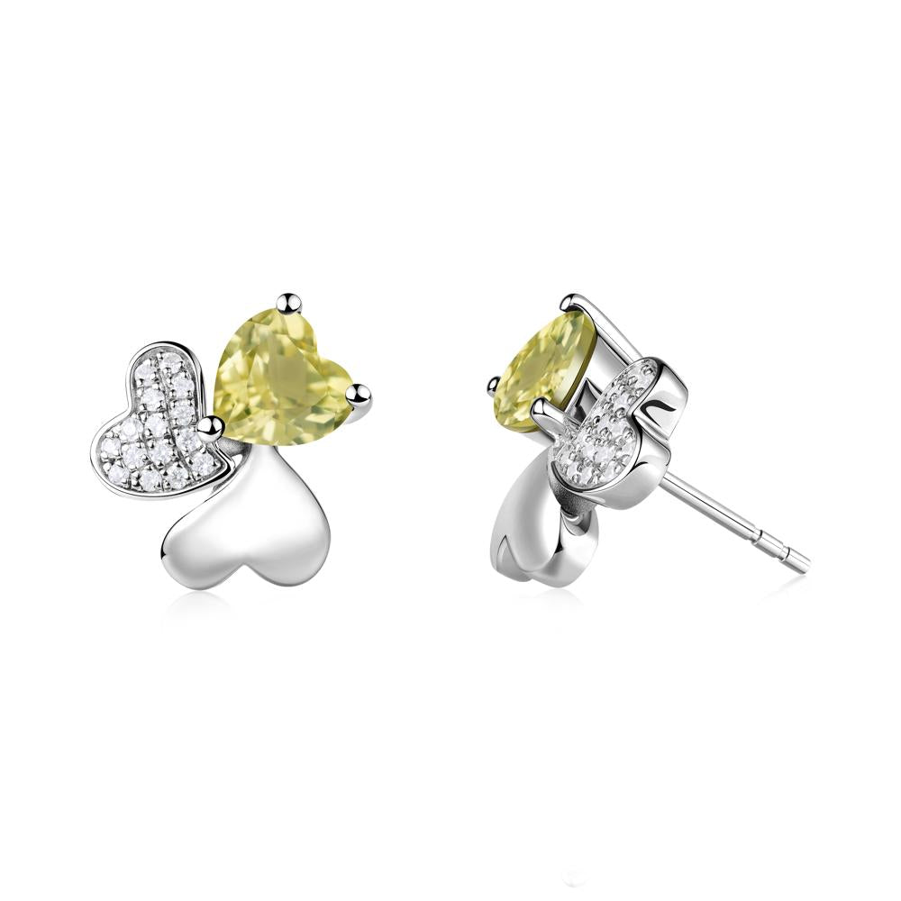 Heart Shaped Lemon Quartz Shamrock Earrings - LUO Jewelry #metal_14k white gold