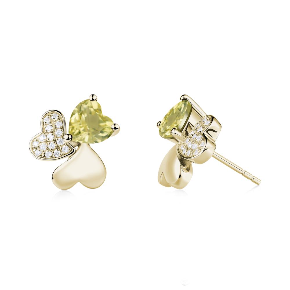 Heart Shaped Lemon Quartz Shamrock Earrings - LUO Jewelry #metal_14k yellow gold
