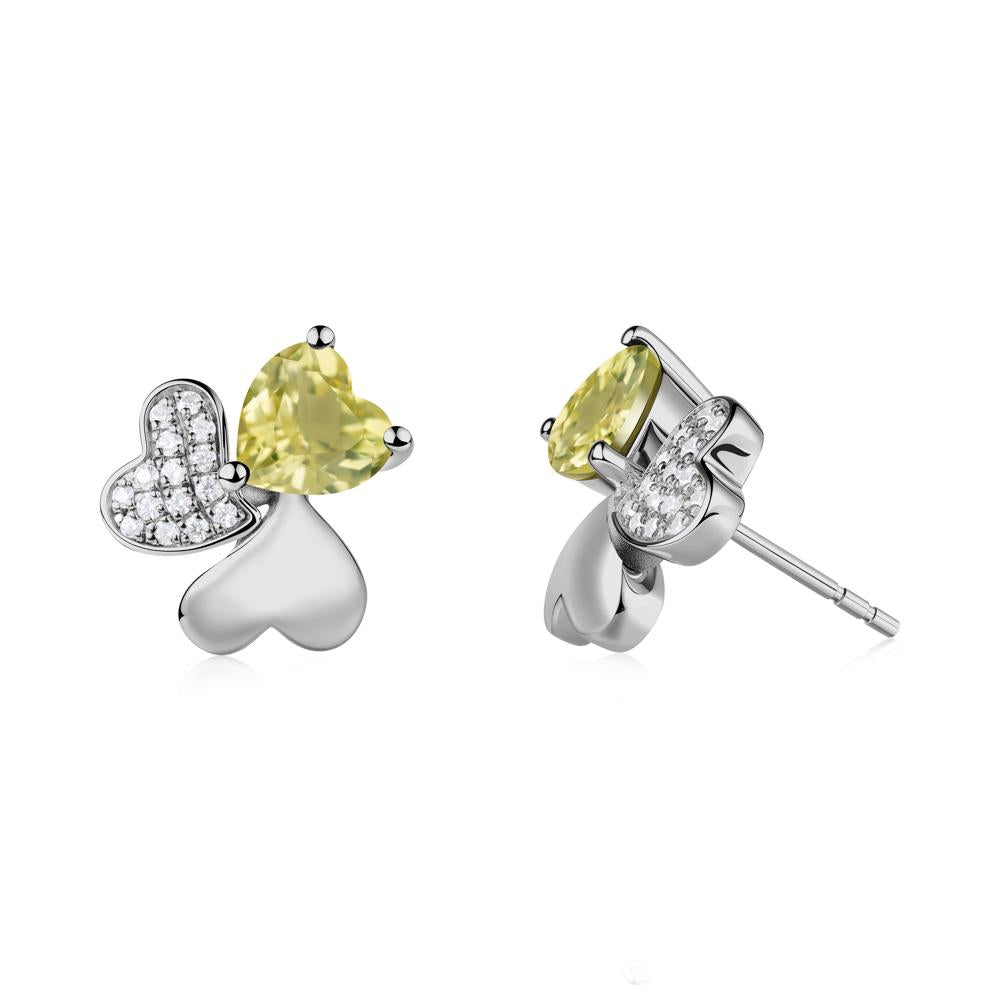 Heart Shaped Lemon Quartz Shamrock Earrings - LUO Jewelry #metal_platinum