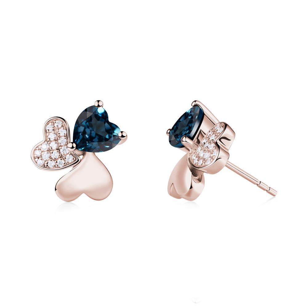 London Blue Topaz Heart Shape Shamrock Earrings - LUO Jewelry #metal_14k rose gold
