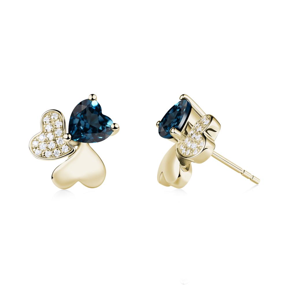 London Blue Topaz Heart Shape Shamrock Earrings - LUO Jewelry #metal_14k yellow gold