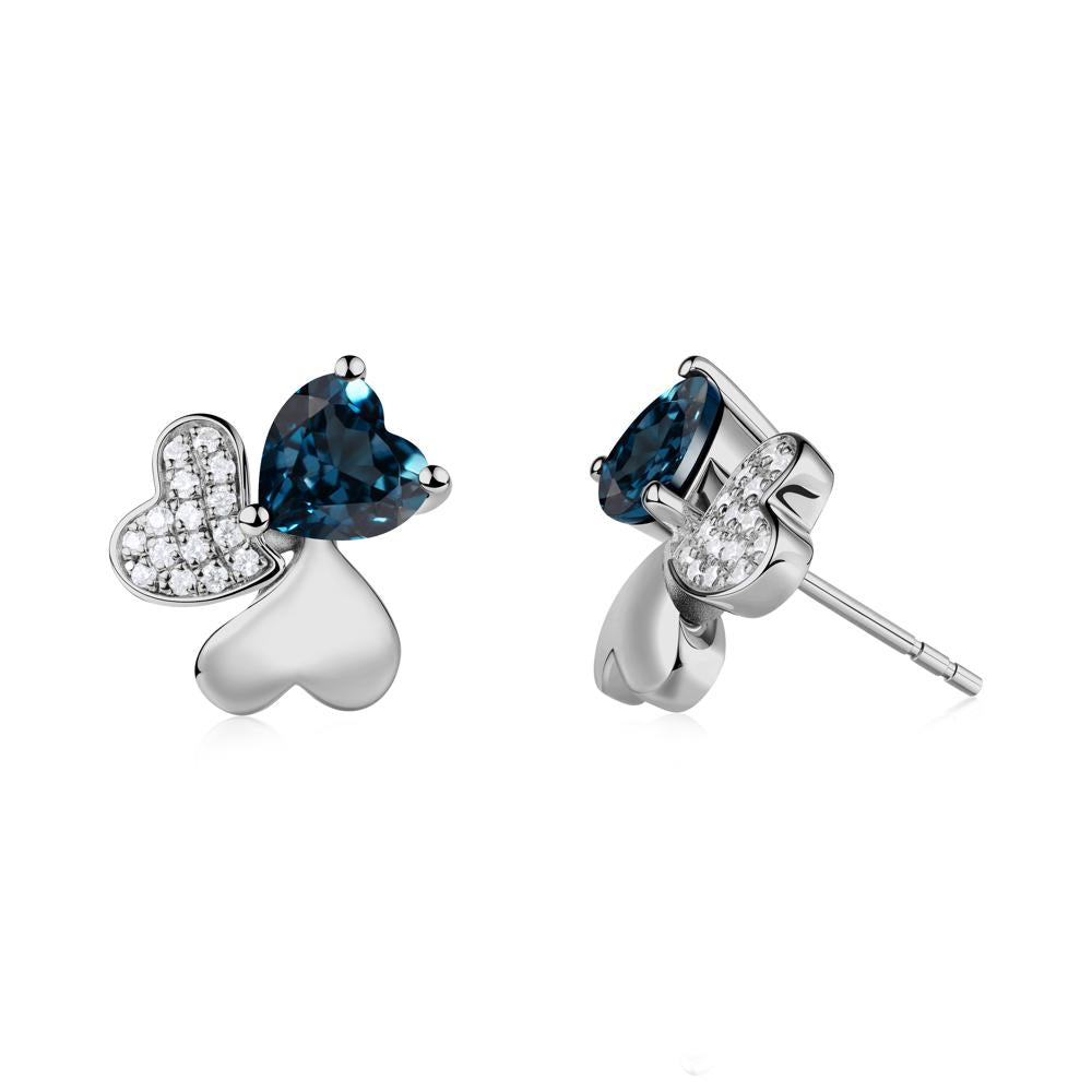 London Blue Topaz Heart Shape Shamrock Earrings - LUO Jewelry #metal_platinum