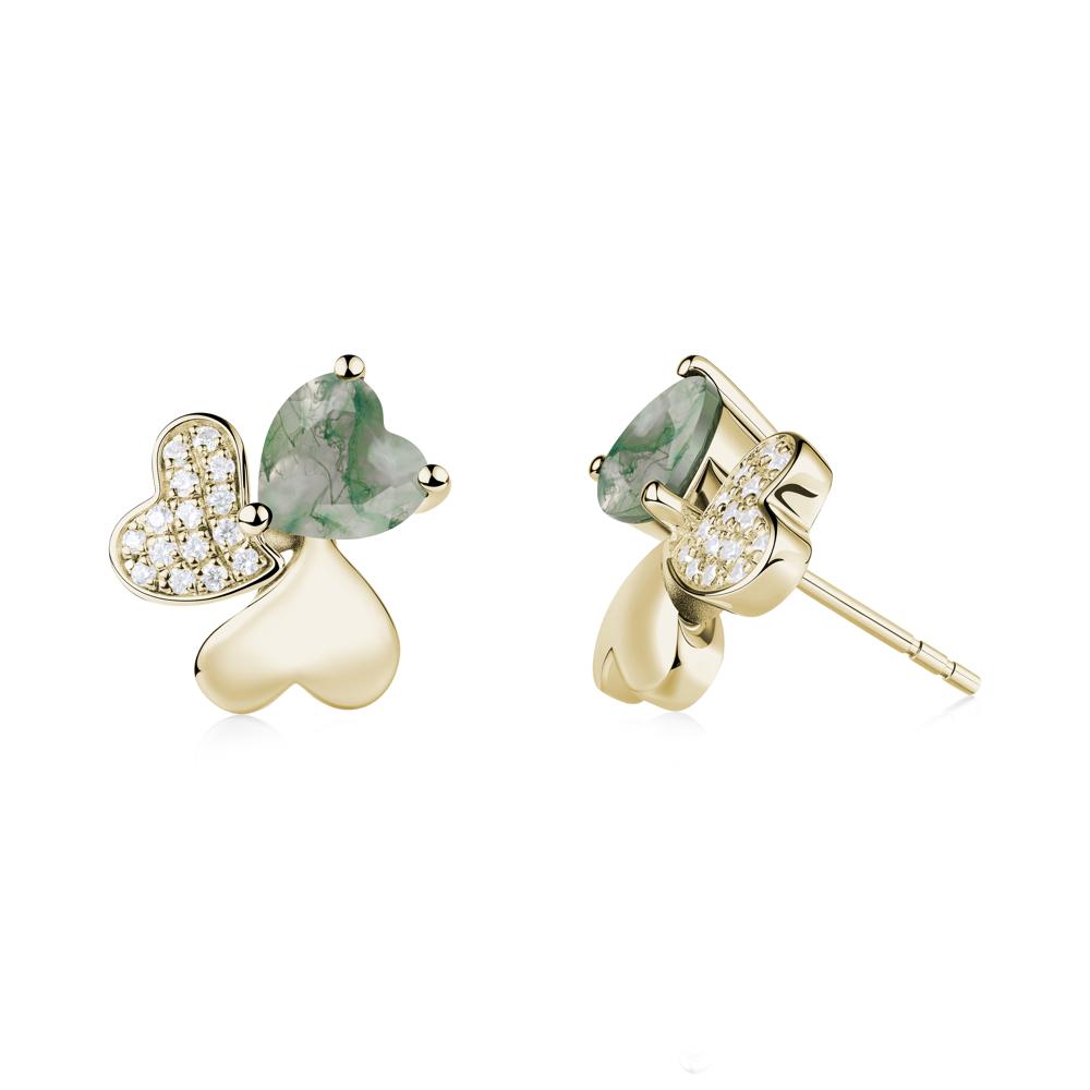Lucky Clover Hearts Moss Agate Stud Earrings - LUO Jewelry #metal_14k yellow gold