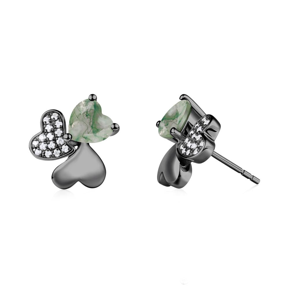 Lucky Clover Hearts Moss Agate Stud Earrings - LUO Jewelry #metal_black finish sterling silver