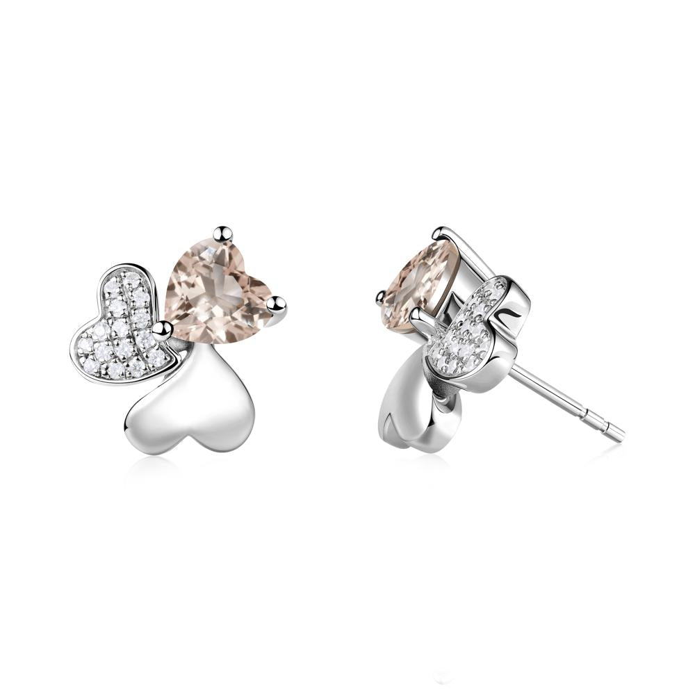 Morganite Heart Shape Shamrock Earrings - LUO Jewelry #metal_18k white gold