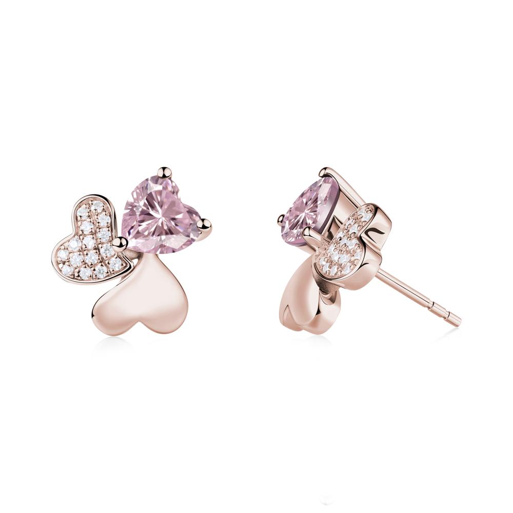 Heart Shaped Pink Cubic Zirconia Shamrock Earrings - LUO Jewelry #metal_14k rose gold