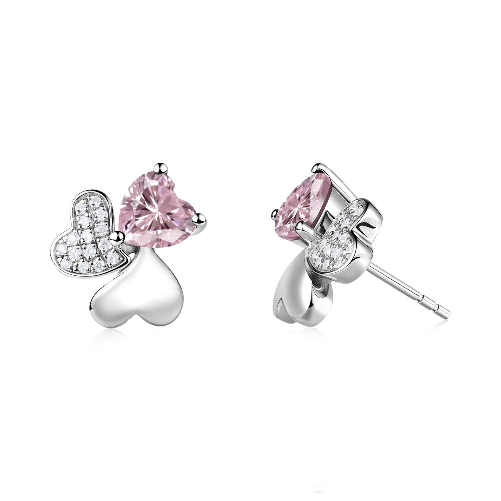 Heart Shaped Pink Cubic Zirconia Shamrock Earrings - LUO Jewelry #metal_18k white gold