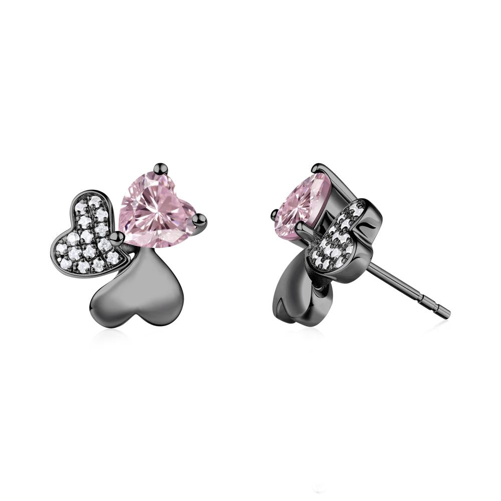 Heart Shaped Pink Cubic Zirconia Shamrock Earrings - LUO Jewelry #metal_black finish sterling silver