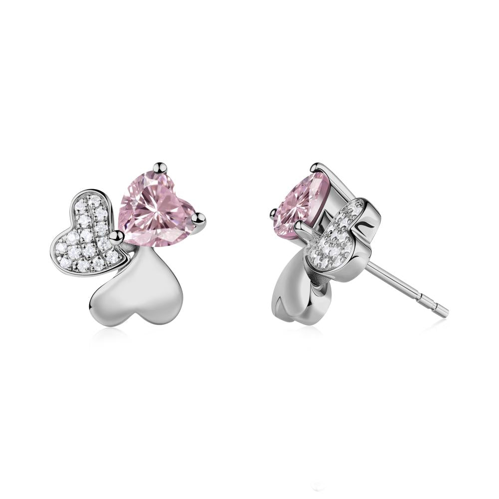 Heart Shaped Pink Cubic Zirconia Shamrock Earrings - LUO Jewelry #metal_platinum