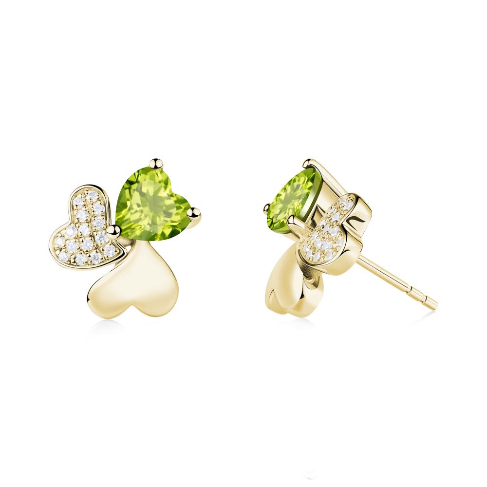 Heart Shaped Peridot Shamrock Earrings - LUO Jewelry #metal_18k yellow gold
