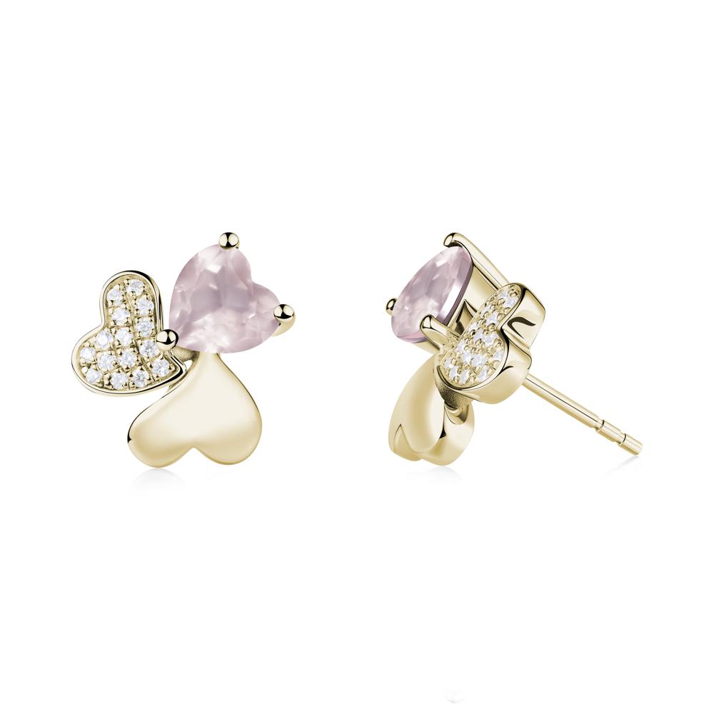 Rose Quartz Shamrock Stud Earrings - LUO Jewelry #metal_14k yellow gold