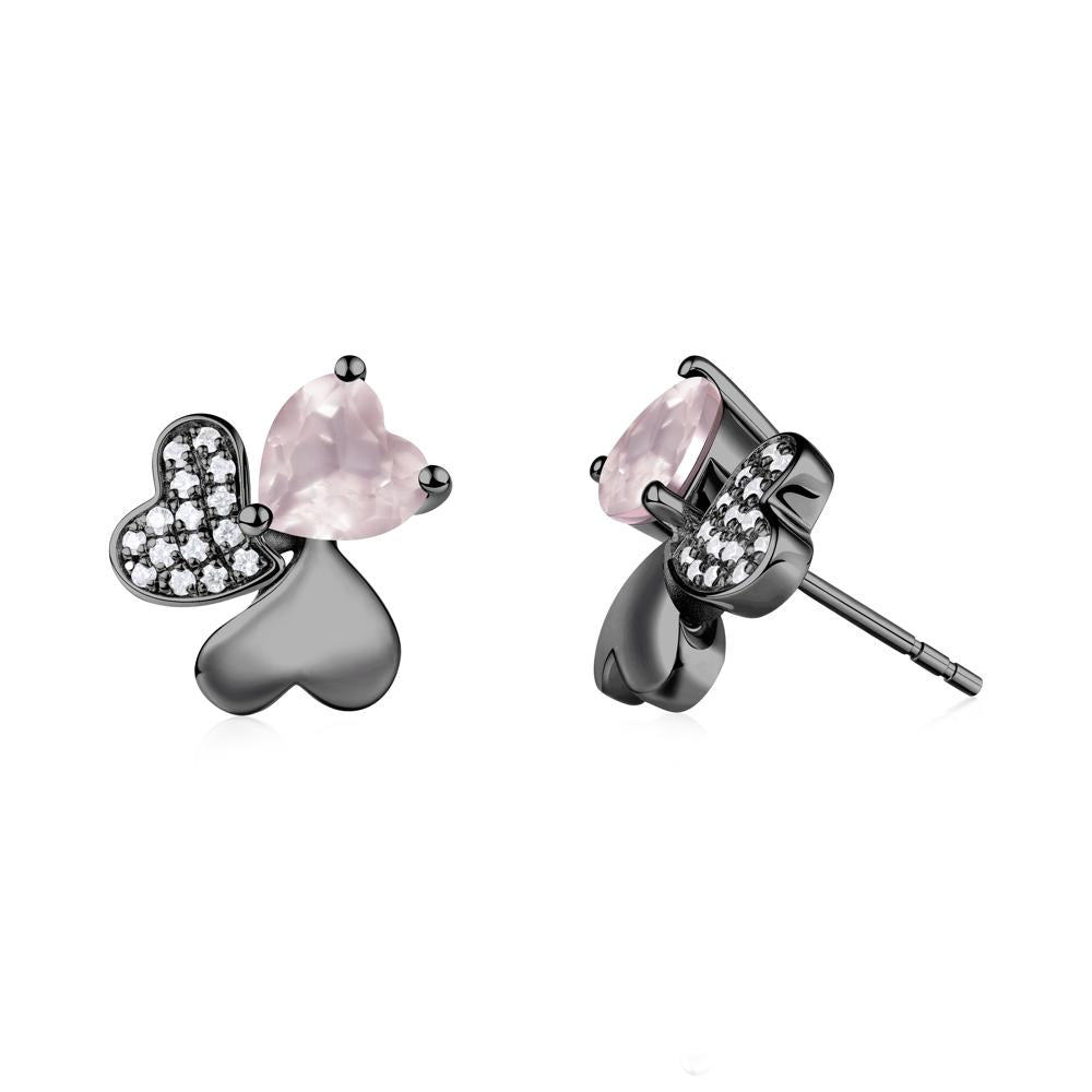 Rose Quartz Shamrock Stud Earrings - LUO Jewelry #metal_black finish sterling silver