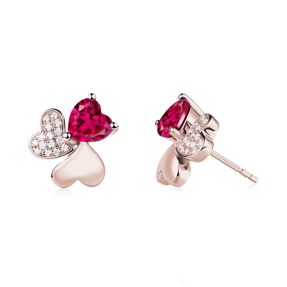 Ruby Heart Shape Shamrock Earrings - LUO Jewelry #metal_14k rose gold