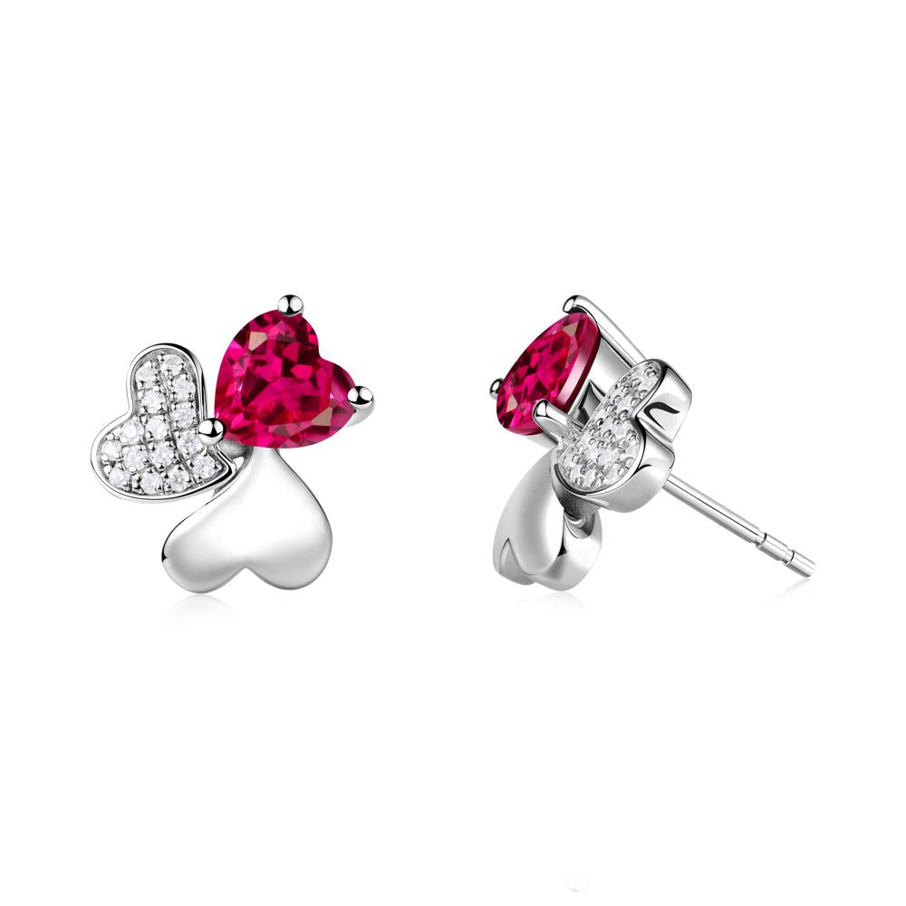 Ruby Heart Shape Shamrock Earrings - LUO Jewelry #metal_18k white gold