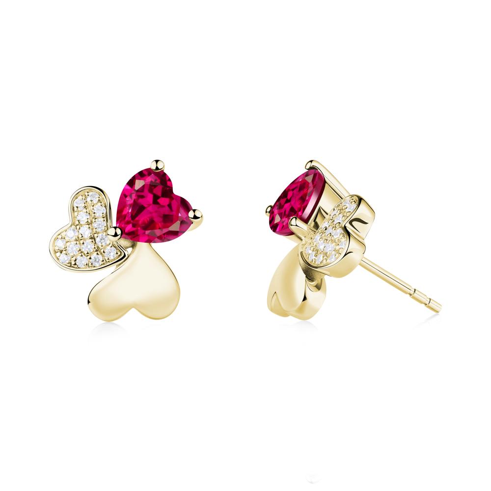 Ruby Heart Shape Shamrock Earrings - LUO Jewelry #metal_18k yellow gold