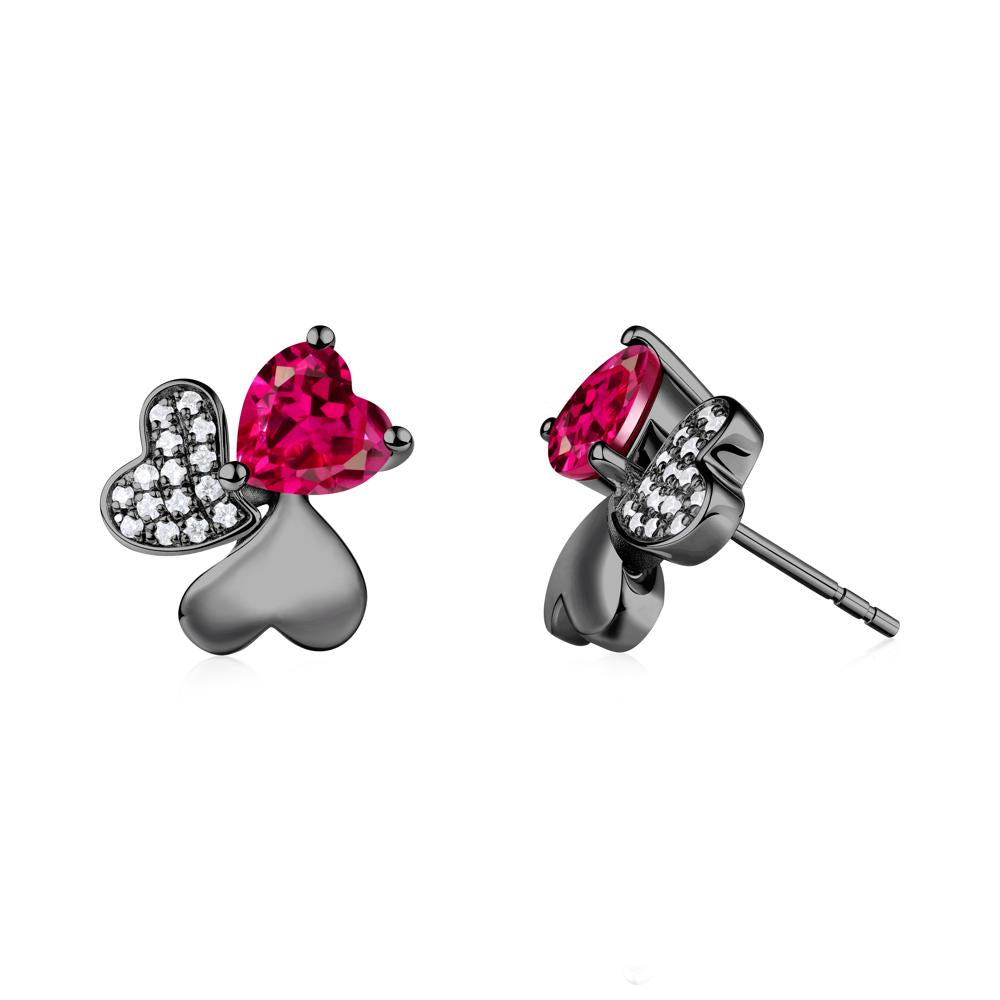 Ruby Heart Shape Shamrock Earrings - LUO Jewelry #metal_black finish sterling silver