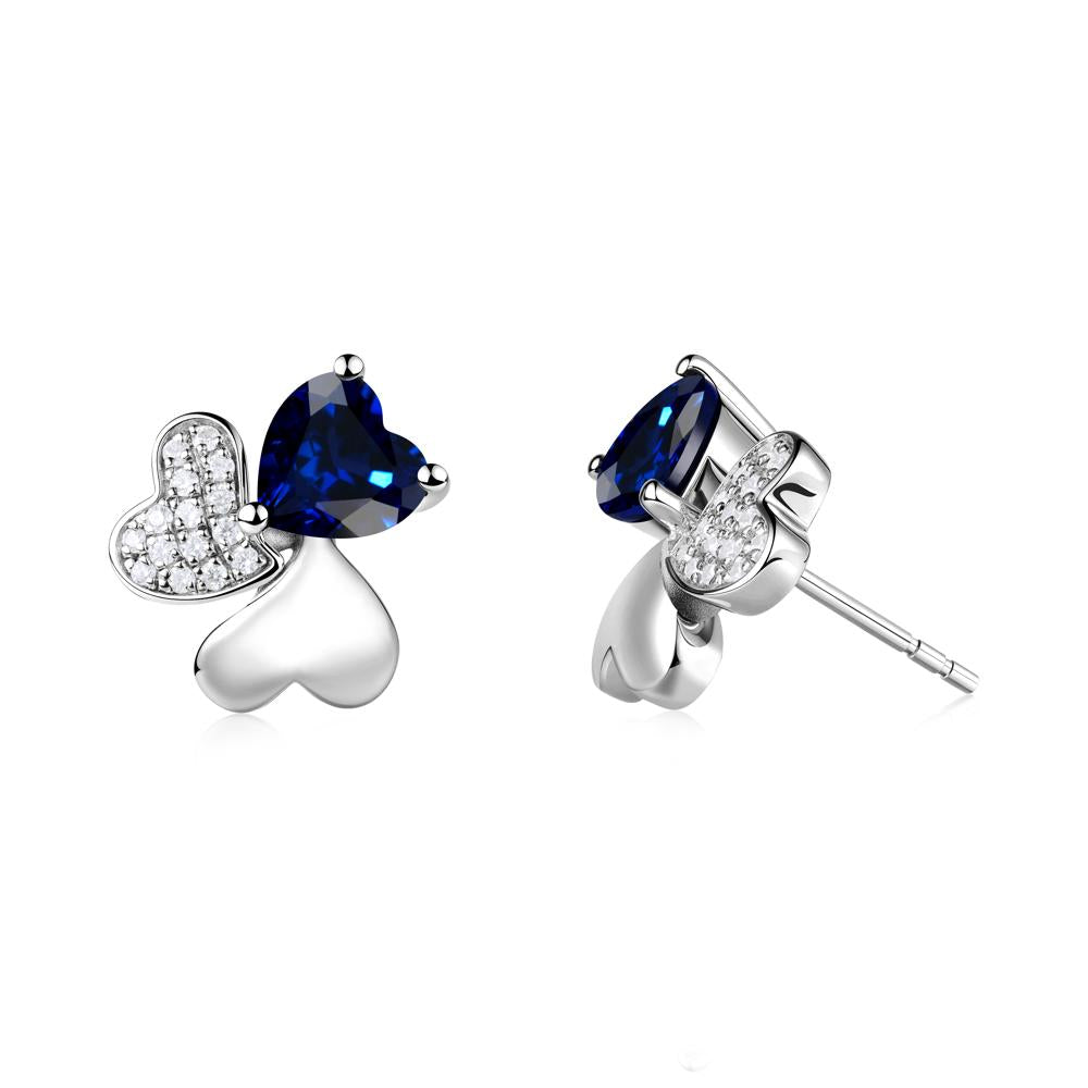 Heart Shaped Sapphire Shamrock Earrings - LUO Jewelry #metal_14k white gold