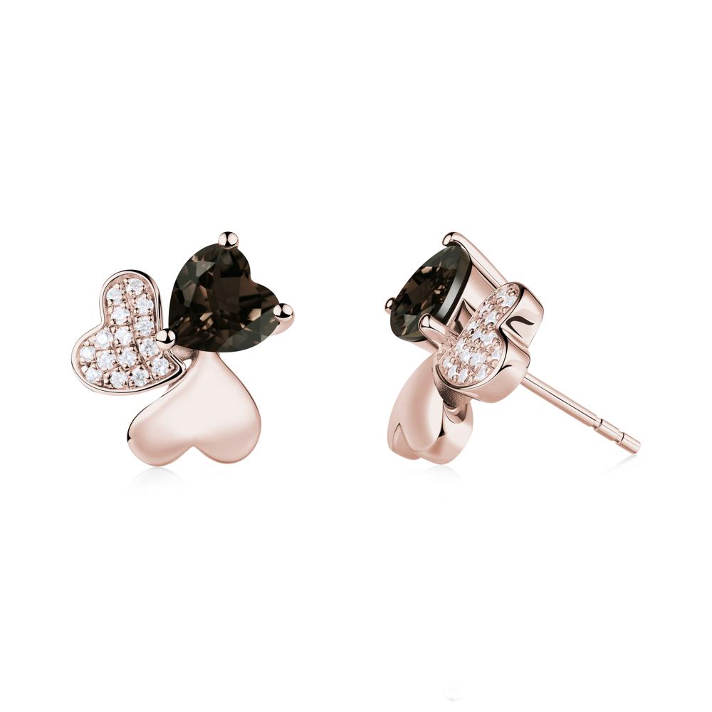 Lucky Clover Hearts Smoky Quartz Stud Earrings - LUO Jewelry #metal_14k rose gold