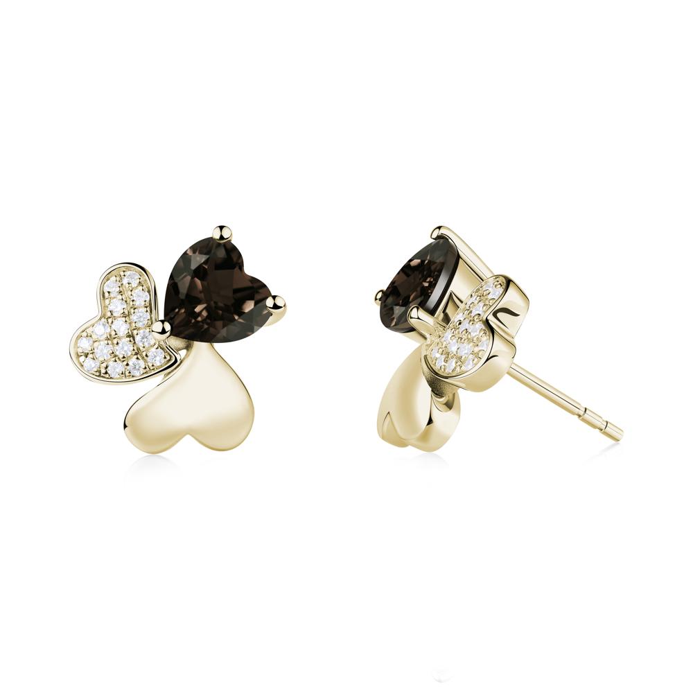 Lucky Clover Hearts Smoky Quartz Stud Earrings - LUO Jewelry #metal_14k yellow gold