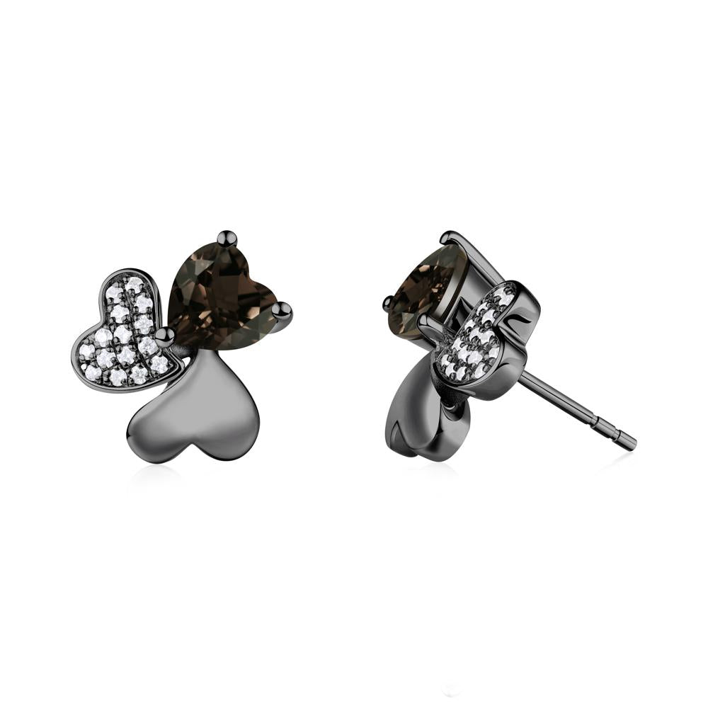 Lucky Clover Hearts Smoky Quartz Stud Earrings - LUO Jewelry #metal_black finish sterling silver