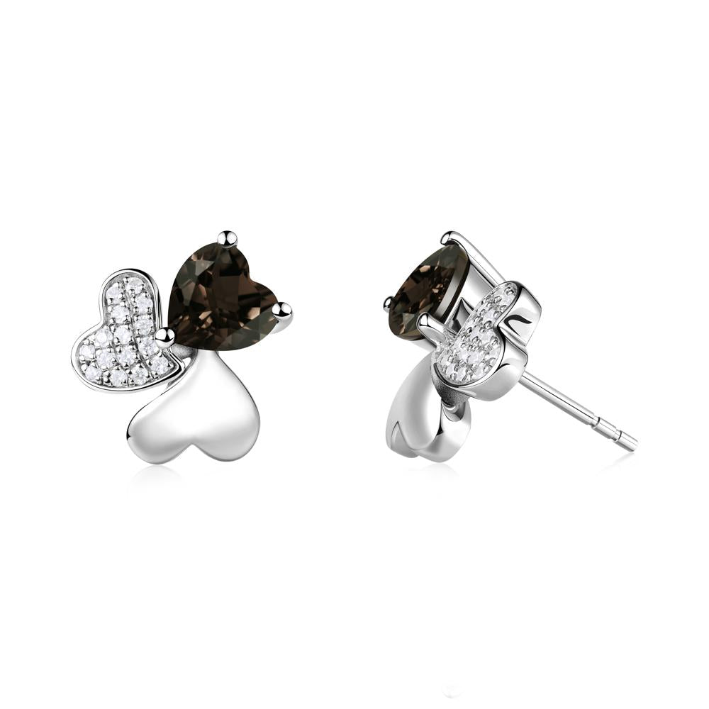 Lucky Clover Hearts Smoky Quartz Stud Earrings - LUO Jewelry #metal_sterling silver