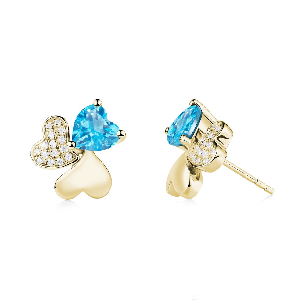 Lucky Clover Hearts Swiss Blue Topaz Stud Earrings - LUO Jewelry #metal_18k yellow gold