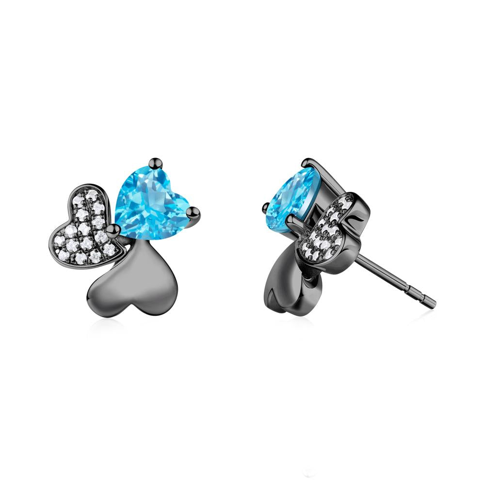 Lucky Clover Hearts Swiss Blue Topaz Stud Earrings - LUO Jewelry #metal_black finish sterling silver