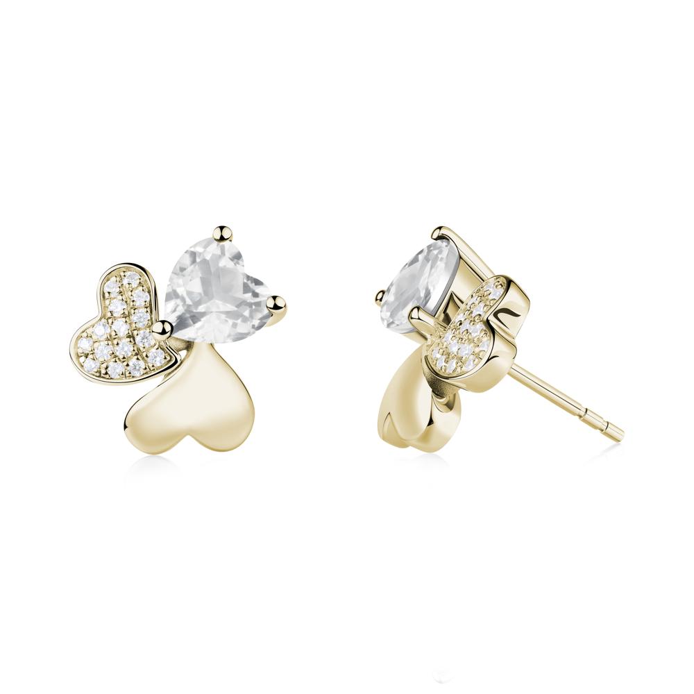 Lucky Clover Hearts White Topaz Stud Earrings - LUO Jewelry #metal_14k yellow gold