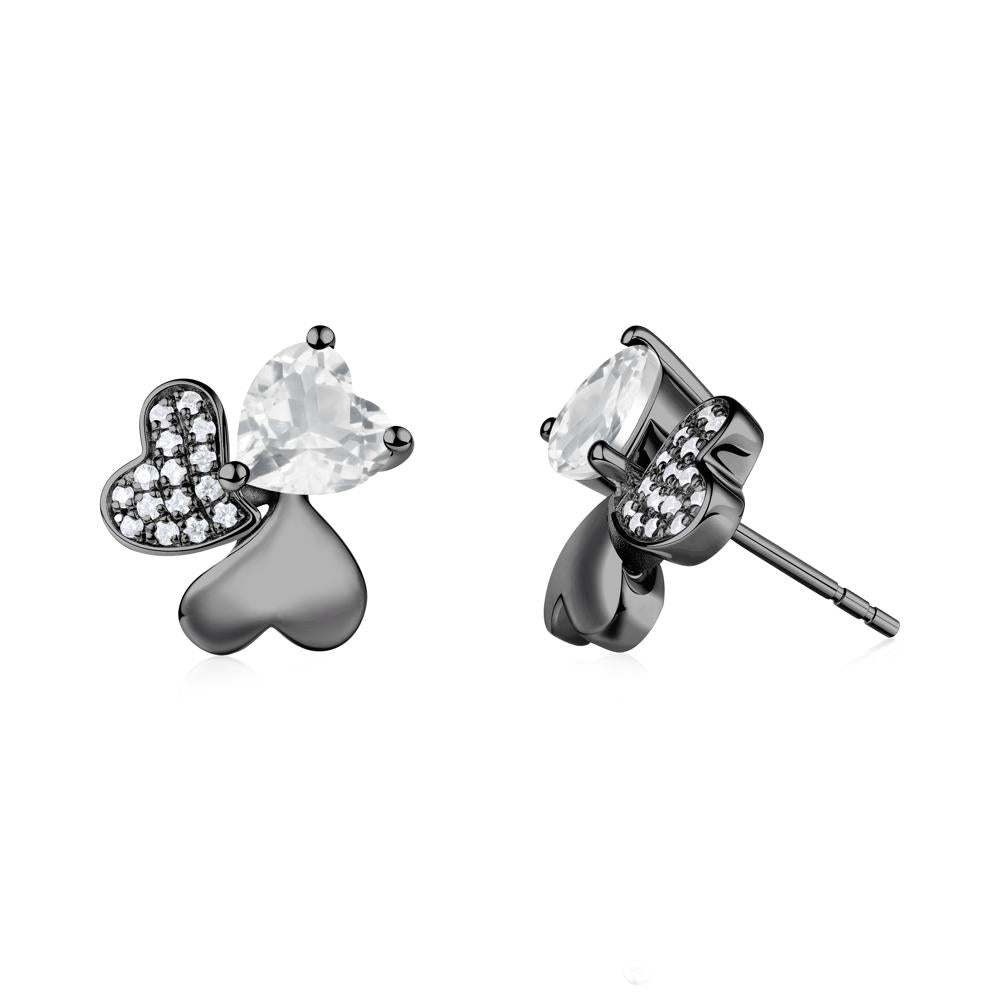 Lucky Clover Hearts White Topaz Stud Earrings - LUO Jewelry #metal_black finish sterling silver