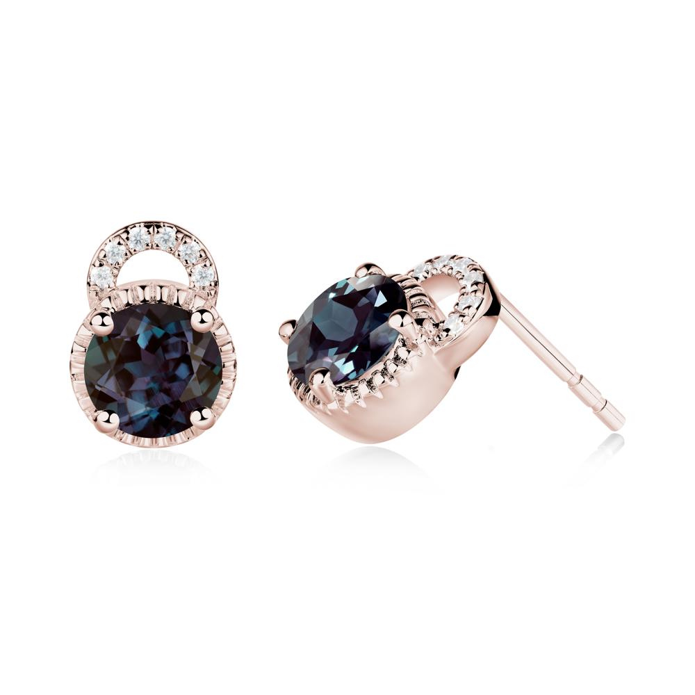 Alexandrite Earrings with Sculpted Halo - LUO Jewelry #metal_14k rose gold