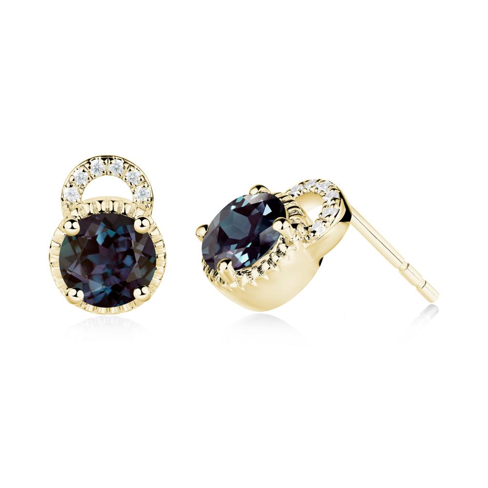 Alexandrite Earrings with Sculpted Halo - LUO Jewelry #metal_18k yellow gold