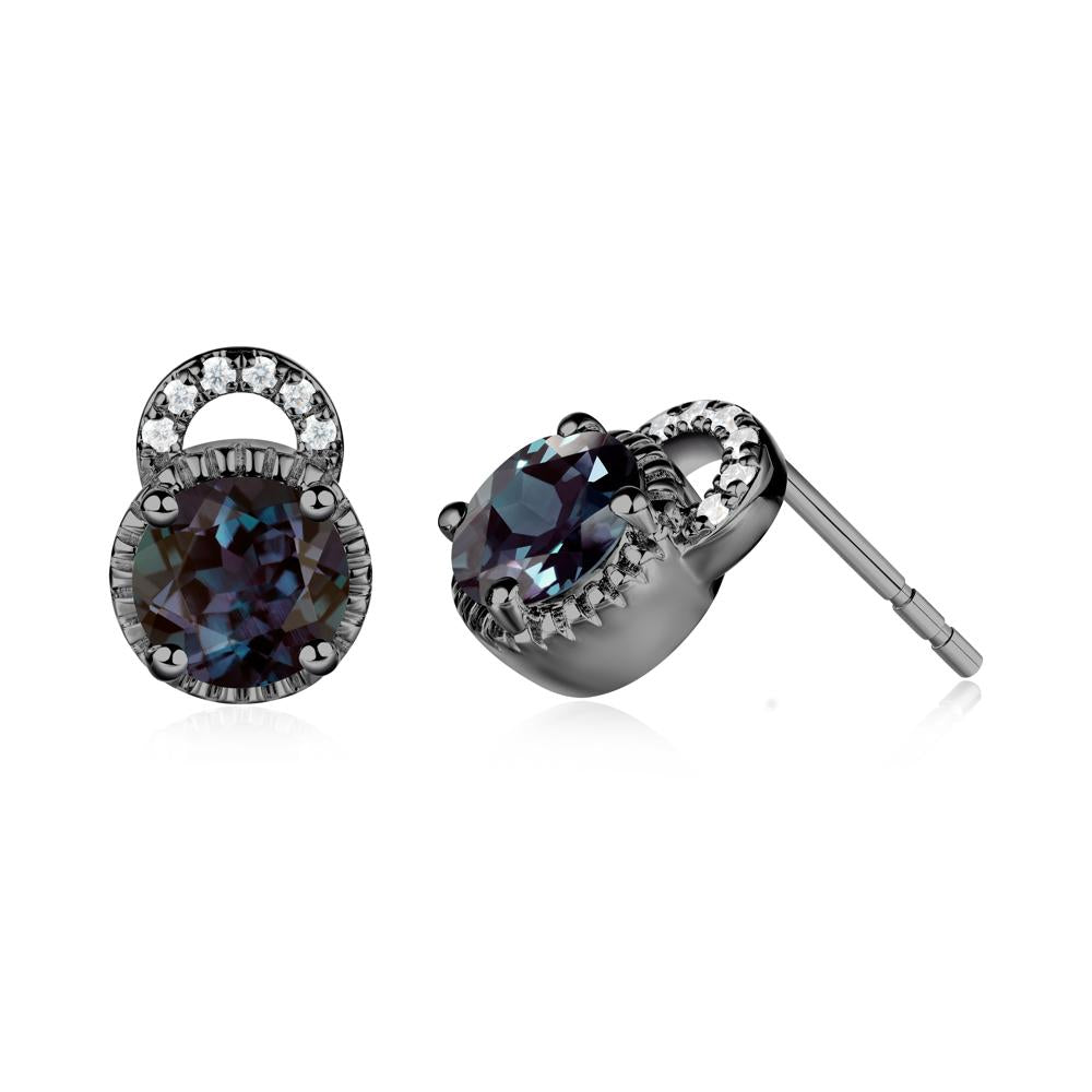 Alexandrite Earrings with Sculpted Halo - LUO Jewelry #metal_black finish sterling silver
