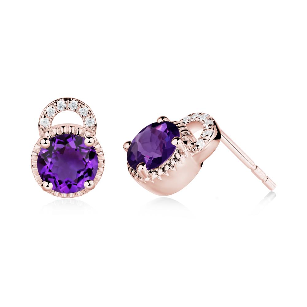 Round Cut Amethyst Halo Stud Earrings - LUO Jewelry #metal_18k rose gold