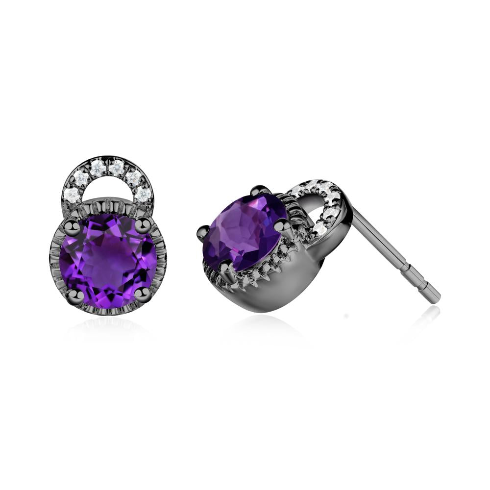 Round Cut Amethyst Halo Stud Earrings - LUO Jewelry #metal_black finish sterling silver