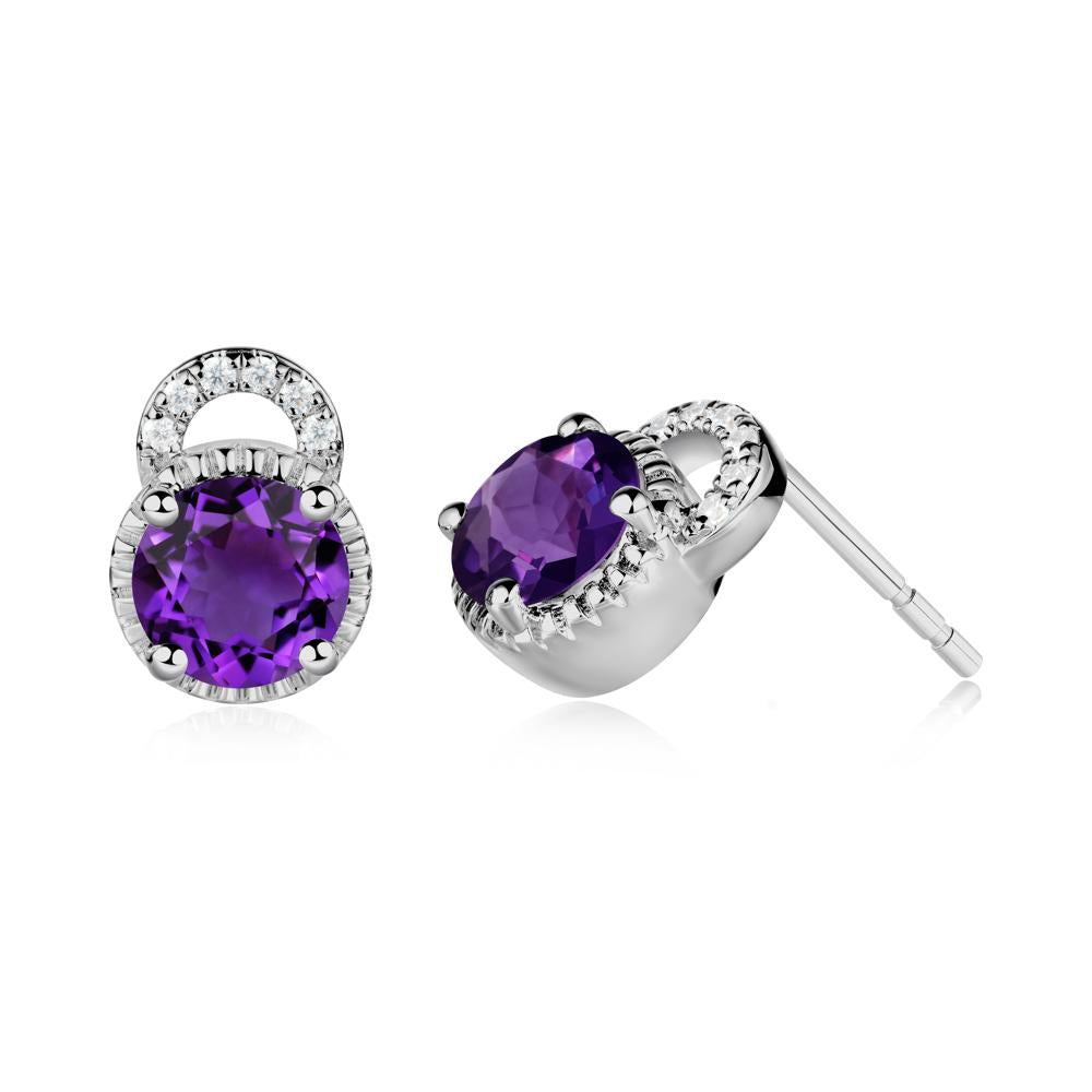 Round Cut Amethyst Halo Stud Earrings - LUO Jewelry #metal_platinum