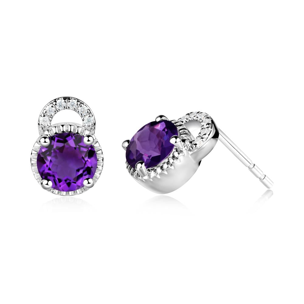 Round Cut Amethyst Halo Stud Earrings - LUO Jewelry #metal_sterling silver