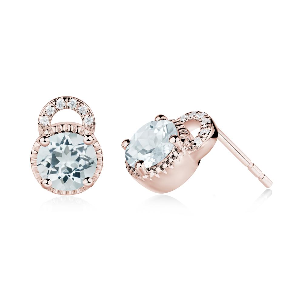 Aquamarine Stud Earrings with Decorative Halo - LUO Jewelry #metal_14k rose gold