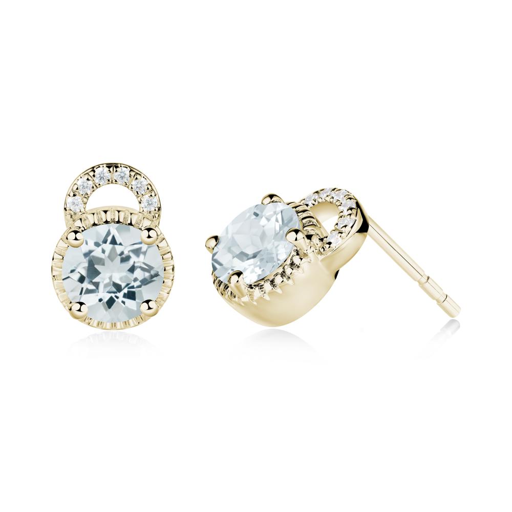 Aquamarine Stud Earrings with Decorative Halo - LUO Jewelry #metal_14k yellow gold