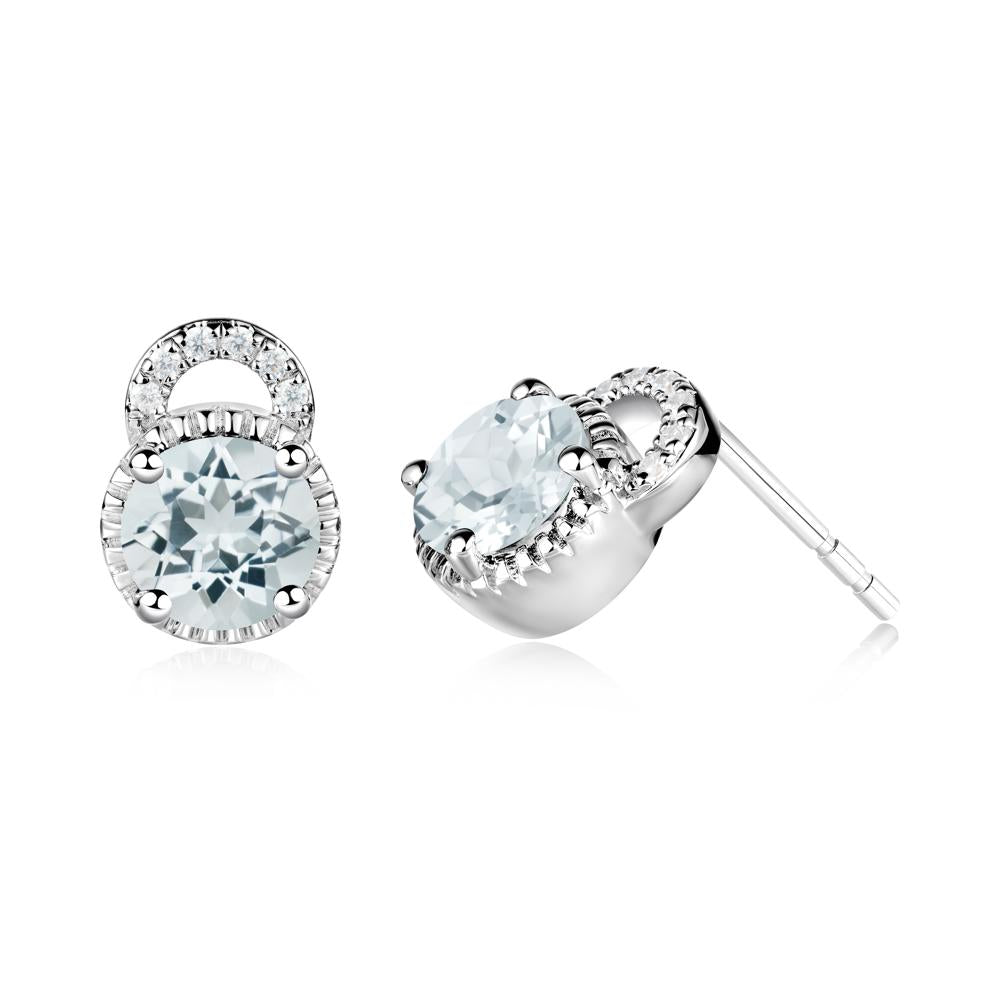 Aquamarine Stud Earrings with Decorative Halo - LUO Jewelry #metal_18k white gold