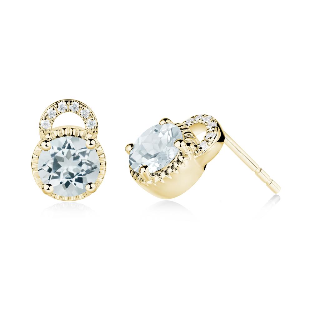 Aquamarine Stud Earrings with Decorative Halo - LUO Jewelry #metal_18k yellow gold