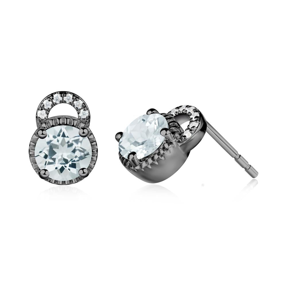 Aquamarine Stud Earrings with Decorative Halo - LUO Jewelry #metal_black finish sterling silver