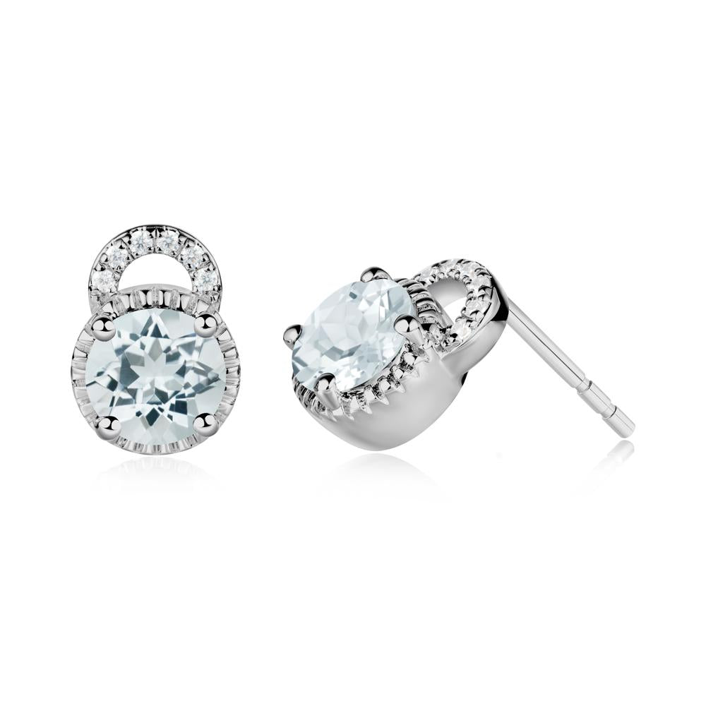 Aquamarine Stud Earrings with Decorative Halo - LUO Jewelry #metal_platinum
