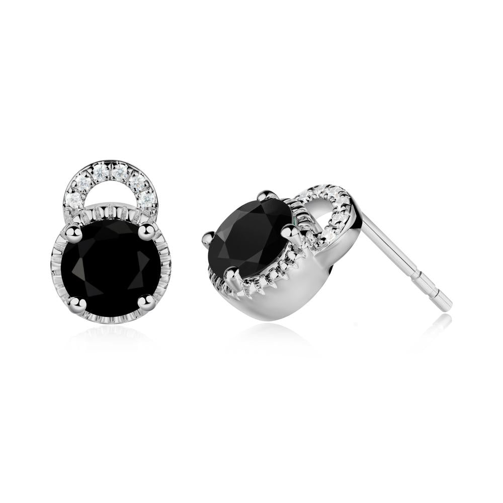 Black Spinel Stud Earrings with Decorative Halo - LUO Jewelry #metal_platinum