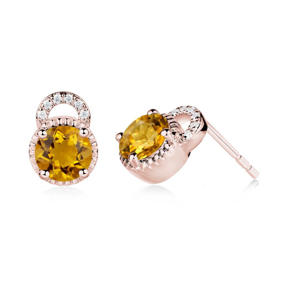 Citrine Earrings with Sculpted Halo - LUO Jewelry #metal_18k rose gold