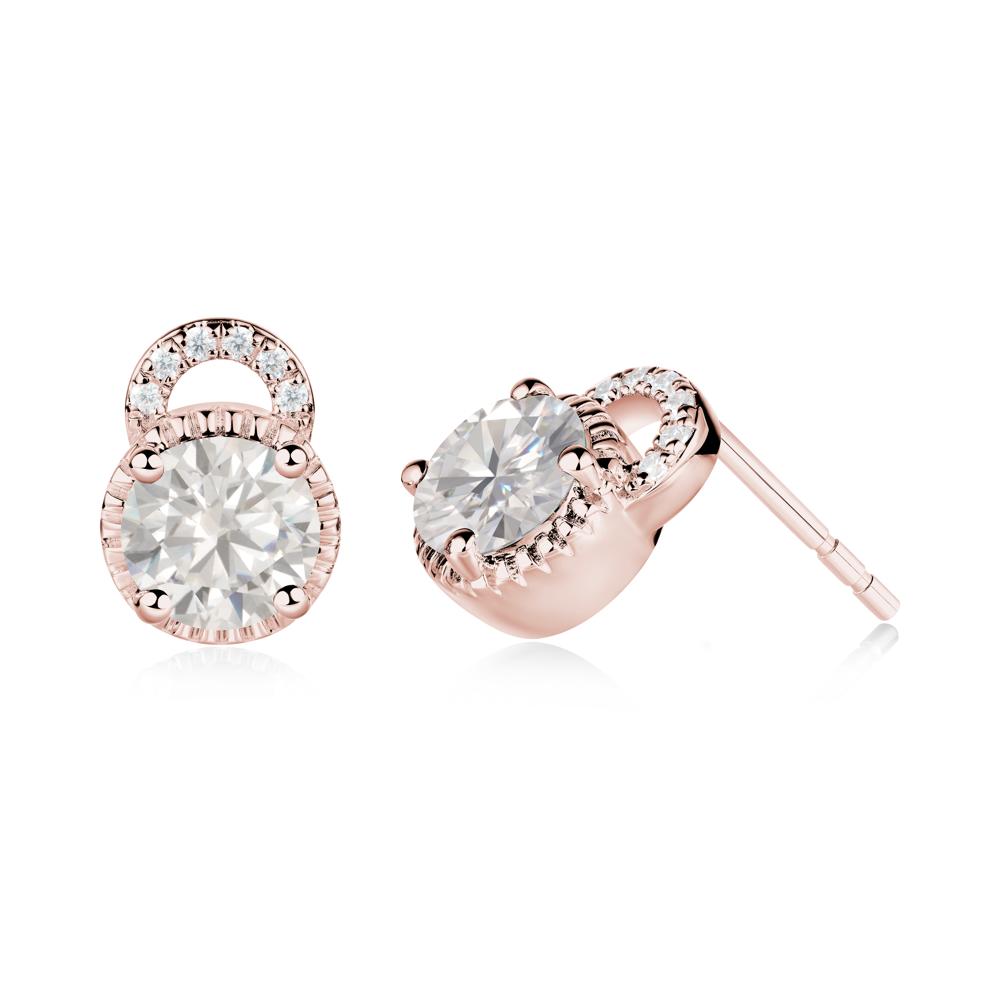 Cubic Zirconia Earrings with Sculpted Halo - LUO Jewelry #metal_18k rose gold