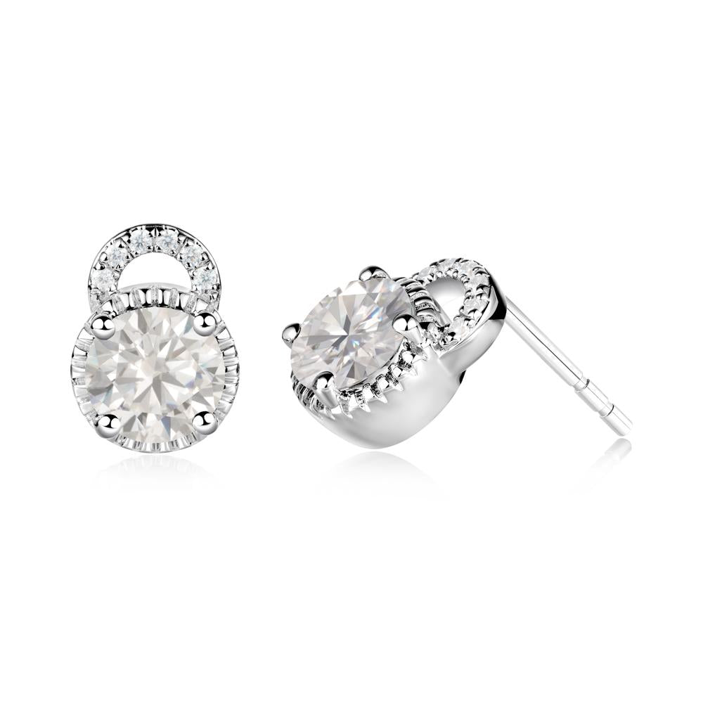 Cubic Zirconia Earrings with Sculpted Halo - LUO Jewelry #metal_18k white gold
