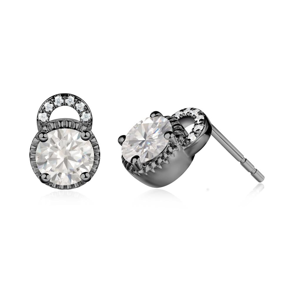 Cubic Zirconia Earrings with Sculpted Halo - LUO Jewelry #metal_black finish sterling silver