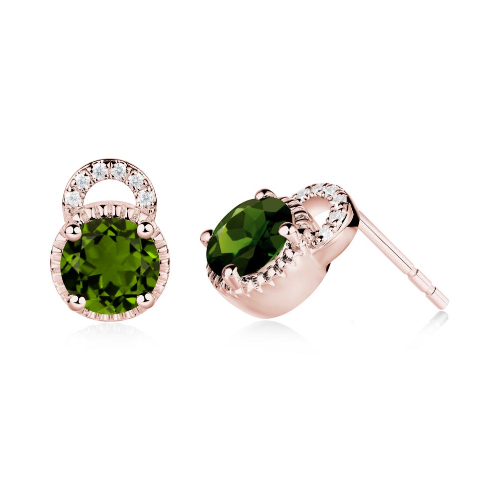 Round Cut Diopside Halo Stud Earrings - LUO Jewelry #metal_18k rose gold