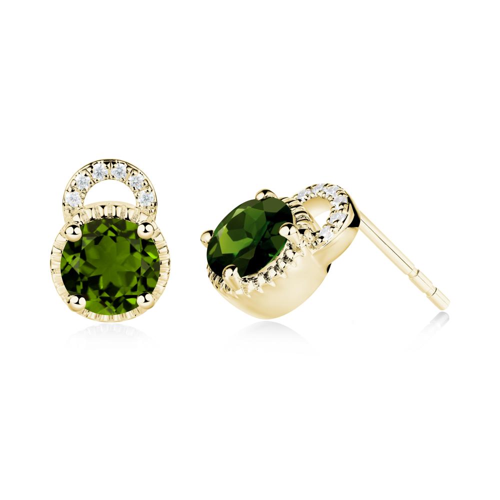 Round Cut Diopside Halo Stud Earrings - LUO Jewelry #metal_18k yellow gold